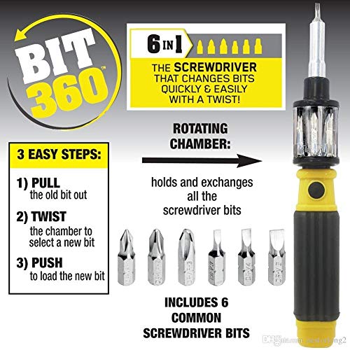 Bit 360 Screwdriver, 6 in 1 tool, Yellow